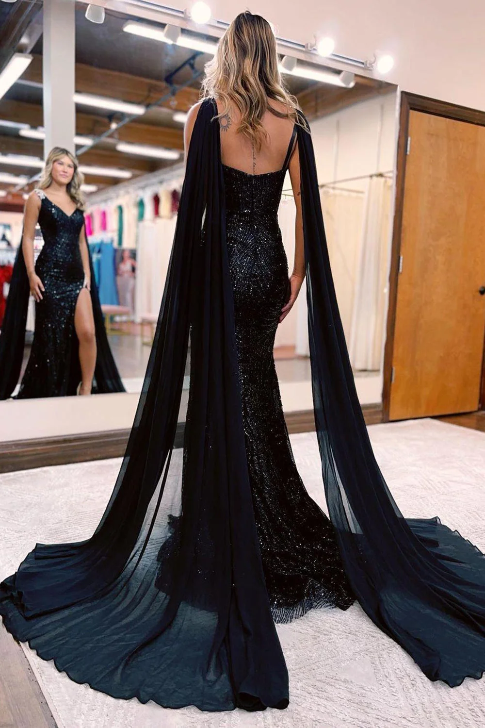 Black prom clearance dress with cape