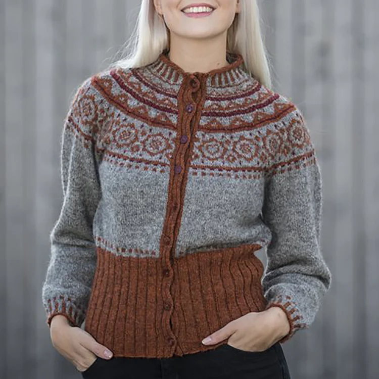 Vintage Fairman Island Jacquard Contrast Sweater Cardigan