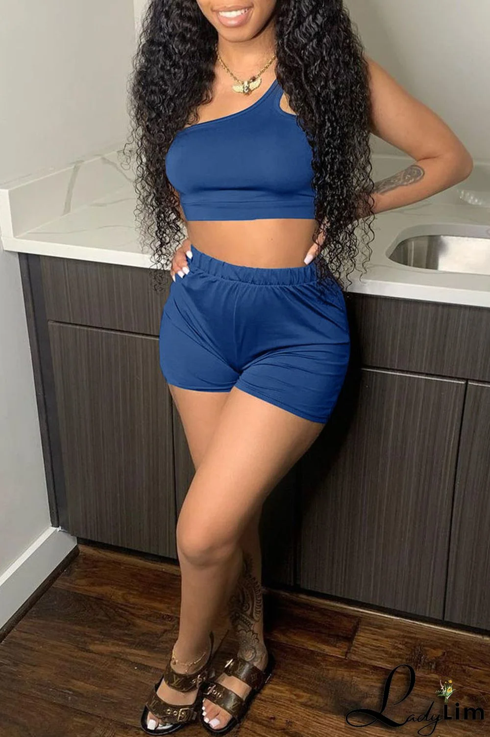 Red Sexy Solid Split Joint Asymmetrical Collar Two Pieces