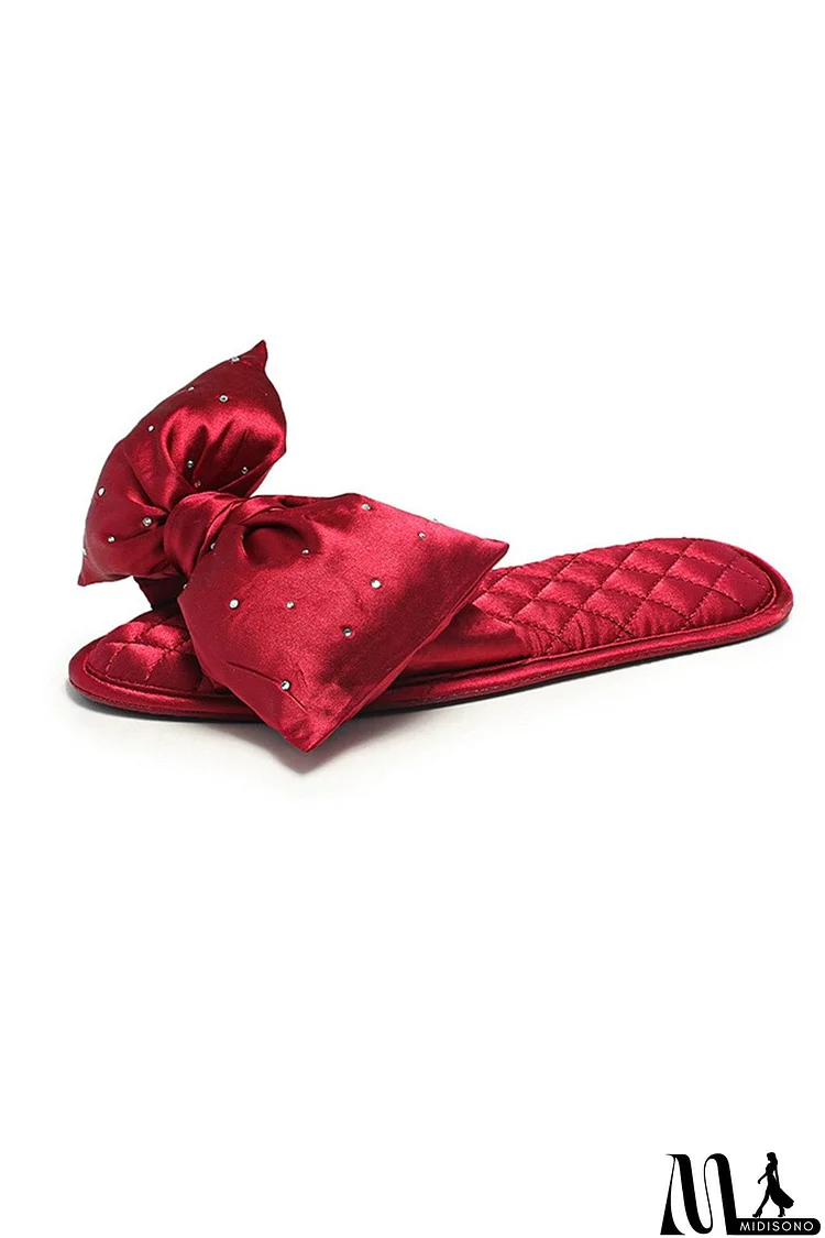 Suede Bow Rhinestone Indoor Slippers