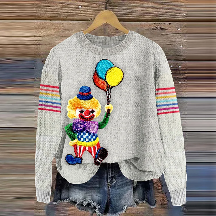 KÖLner Karneval Clown Embroidery Art Knit Sweater