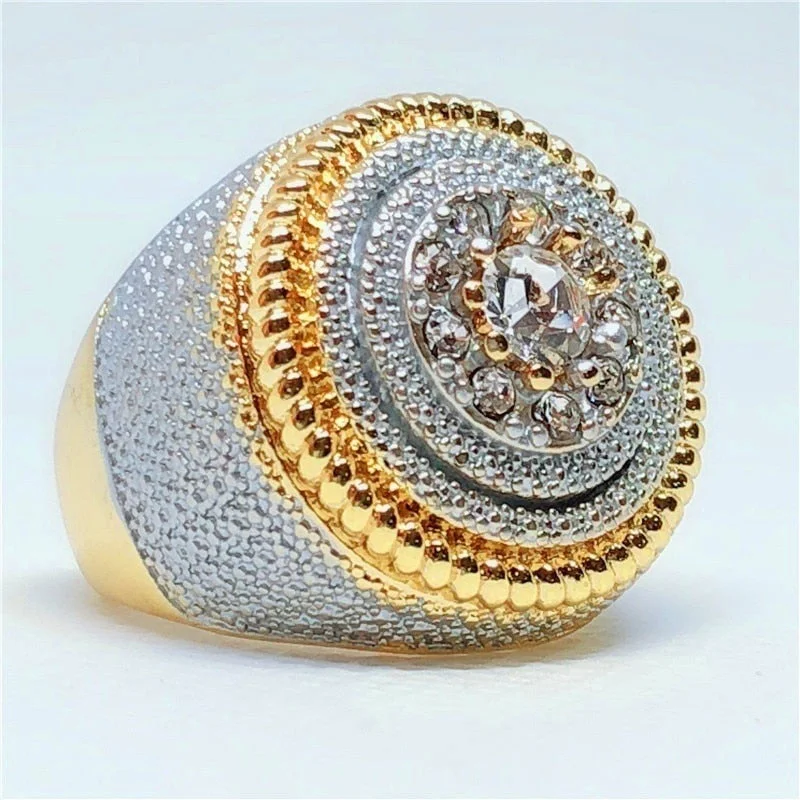 Gorgeou Crystal Male Female Zircon Stone Ring Luxury Yellow Gold Color Wedding Jewelry Big Engagement Rings For Men And Women