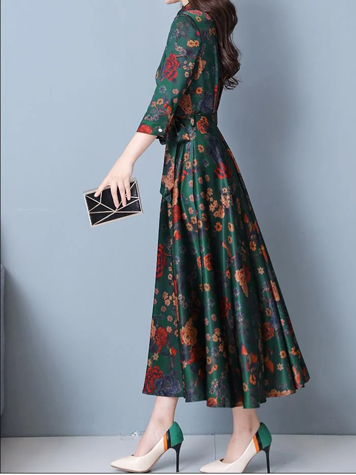 Fashion Acetate Satin Printed Dress
