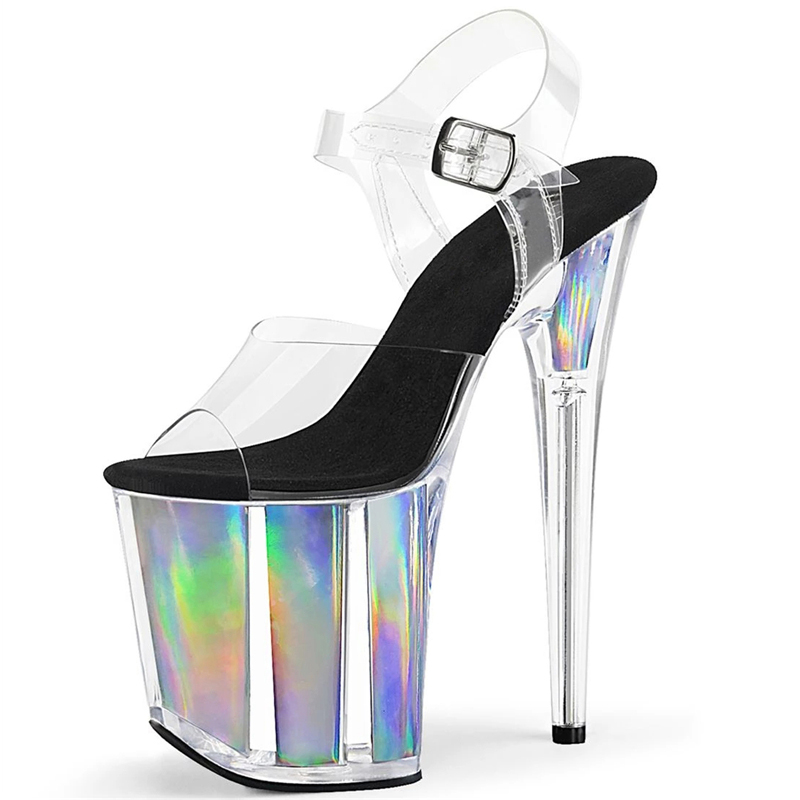 VCshoes Fashion Through The Bright Bottom High Stripper Heels 20cm Pole Dance Shoes 8 Inch Crystal Platform Sandals Dress Fetish