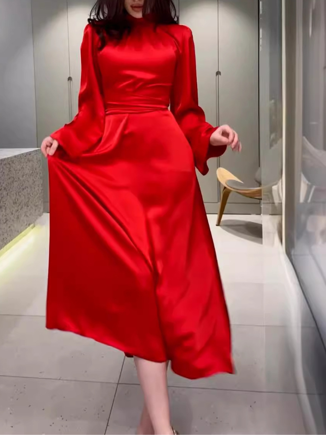 Stylish Solid Color Long Sleeve Half Turtle Collar Belted Dress | Oxredo Shop Ramadan Sale