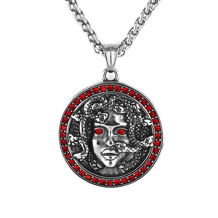 Steel Medusa Pendant Necklace Greek Mythology Rhinestone Hip Hop Punk Jewelry