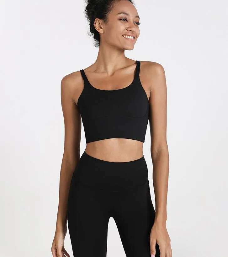 Spaghetti Strap Backless Shockproof Padded Sports Fitness Vest Bra