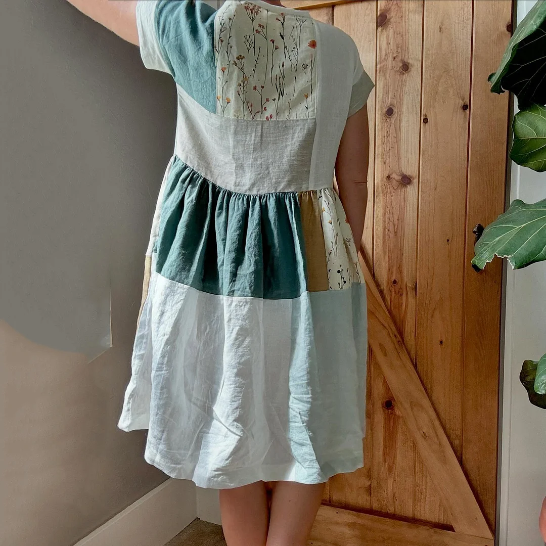 Women’s Vintage Japanese Stripe Patchwork Art Midi Dress