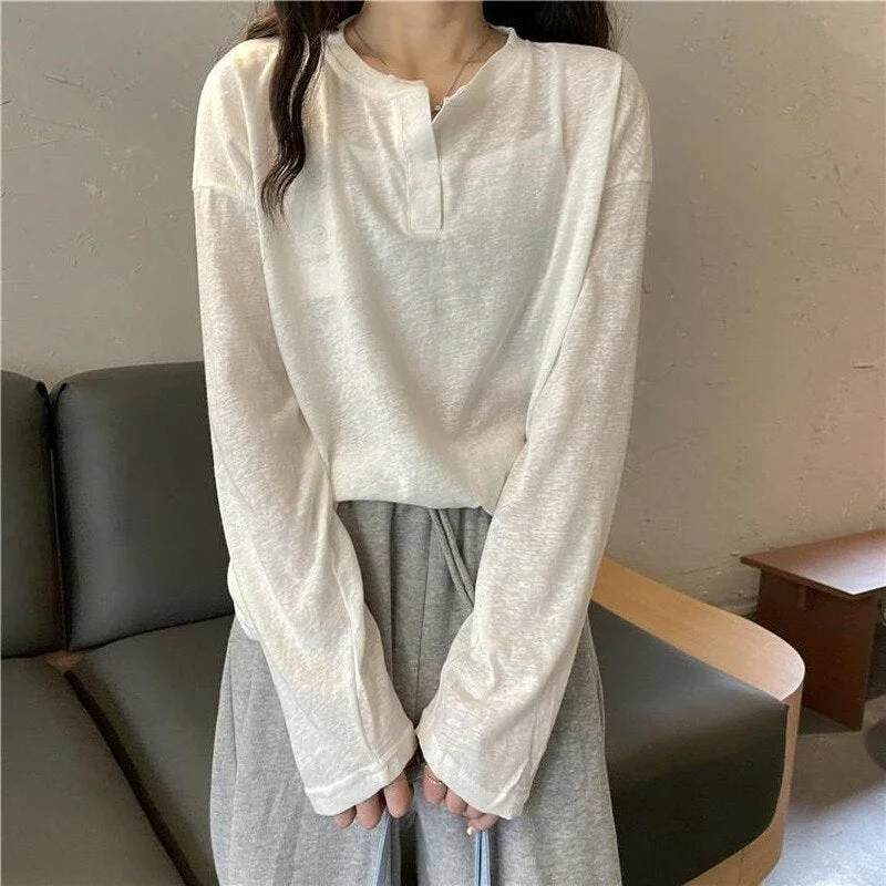 Oversize Solid Mesh T-shirts Women Long Sleeve Sun-protection Baggy Causal Undershirts Summer Ulzzang Simple All-match Outwear