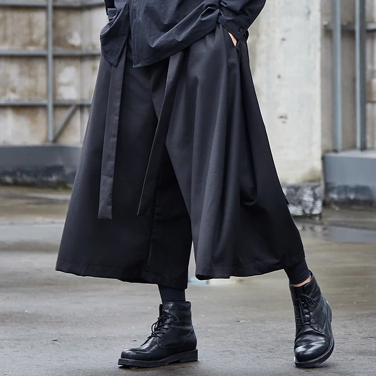 Japanese Swear Solid Color Darkwear Series Casual Pants Culottes Pants-dark style-men's clothing-halloween