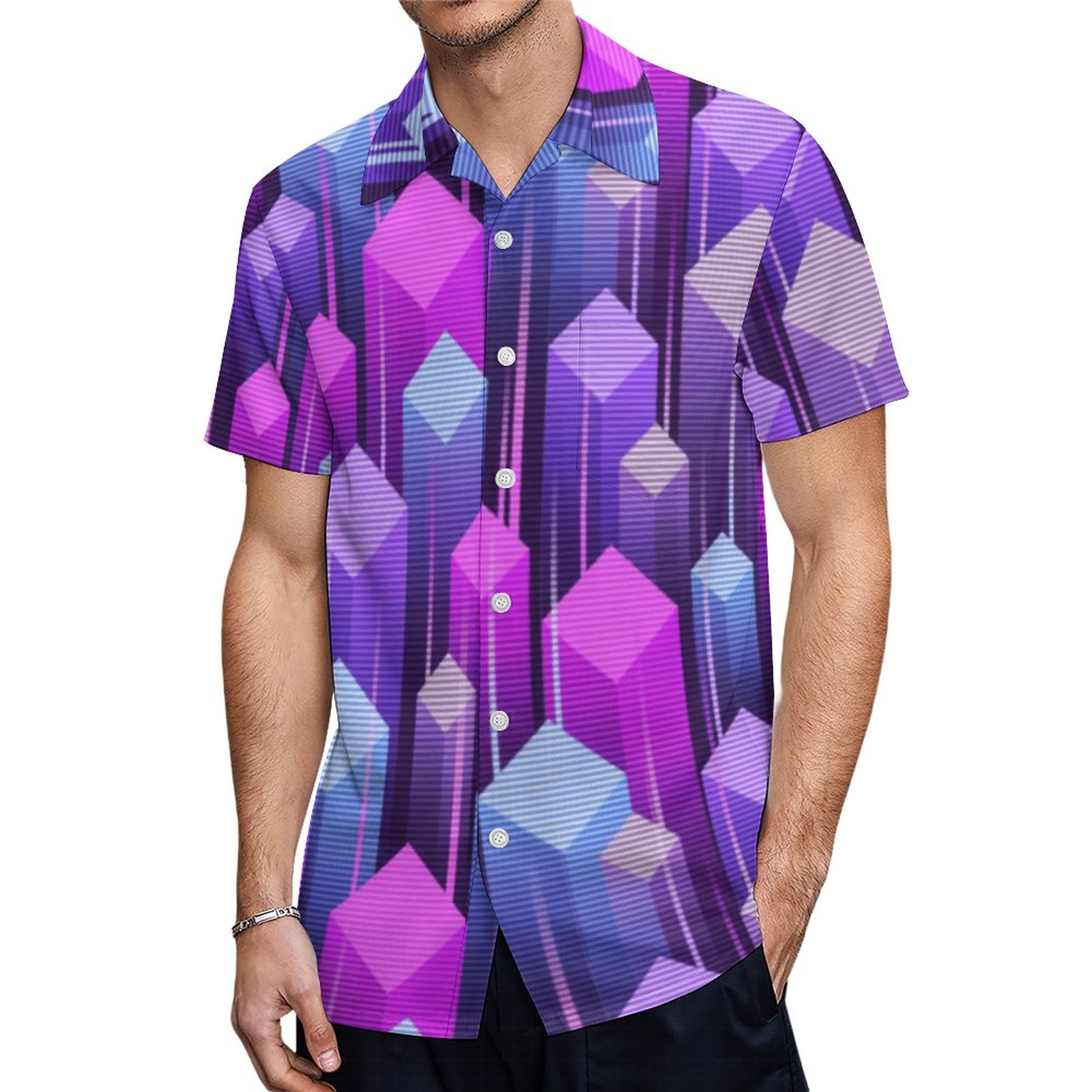 Cute Funky Pop Art 80S Abstract Geometric Hawaiian Shirt Mens Button Down Tropical Hawaii Beach Shirts