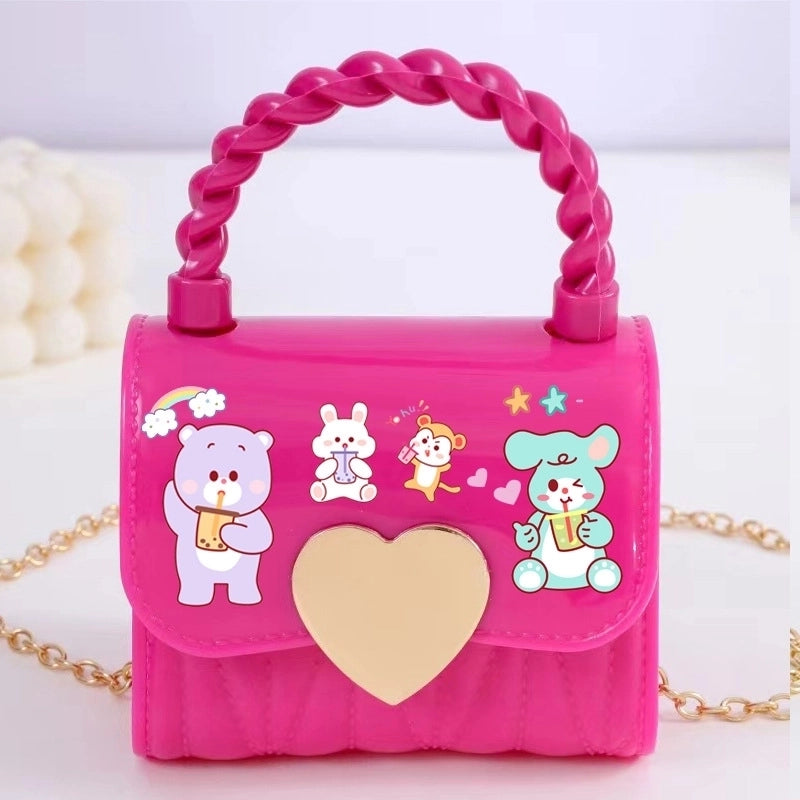 Kid’S Small PVC Cartoon Solid Color Cute Square Flip Cover Crossbody Bag