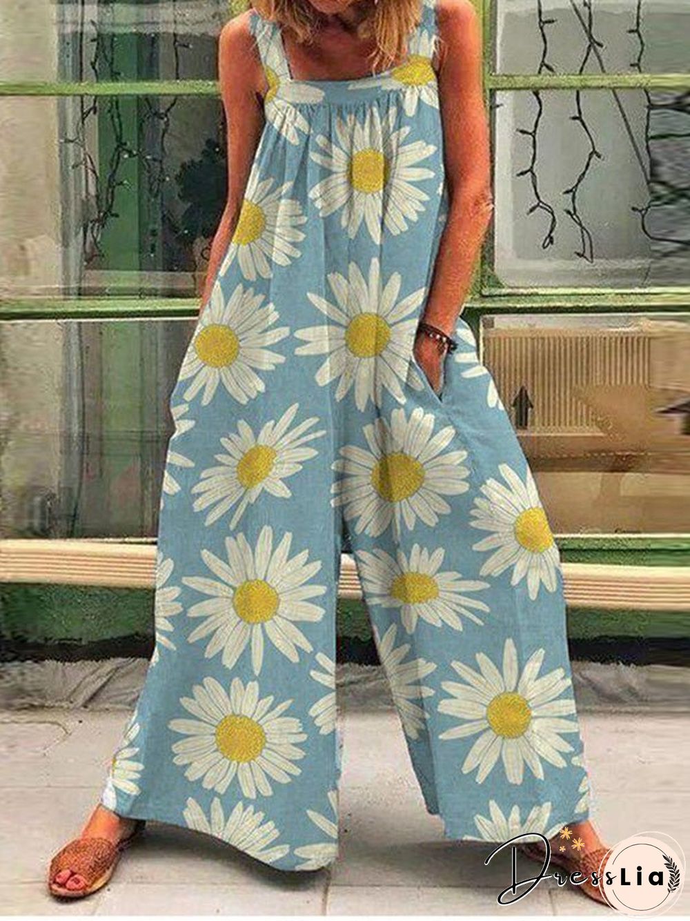 Women'S Jumpsuits Printed Sling Pocket Wide-Leg Jumpsuit