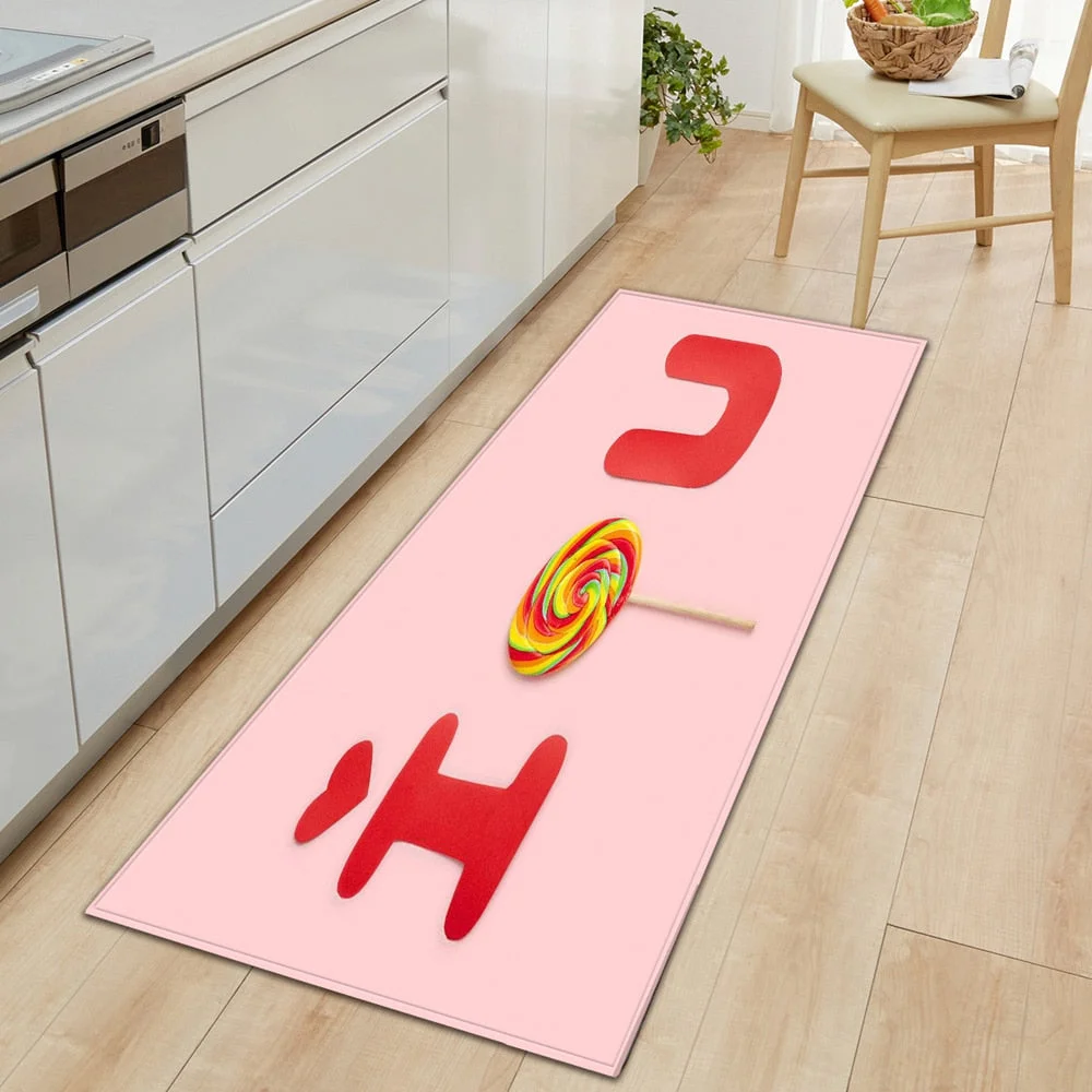 Modern Kitchen floor mat Strip Bathroom Entrance Porch Door Mat Bedroom Living Room Bedside Carpet Valentine Pattern