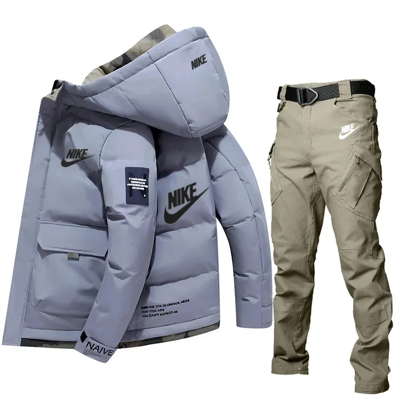 Pánská zimní móda Módní zesílená sportovní bunda Taktické kalhoty Oblek