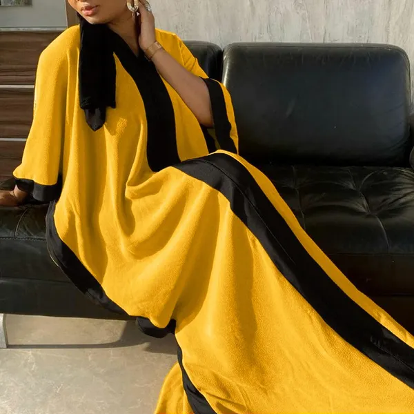 Womens Sleeve Necks Casual Loose Solid Colors Asymmetrical Kaftan Dresses Robes Longues