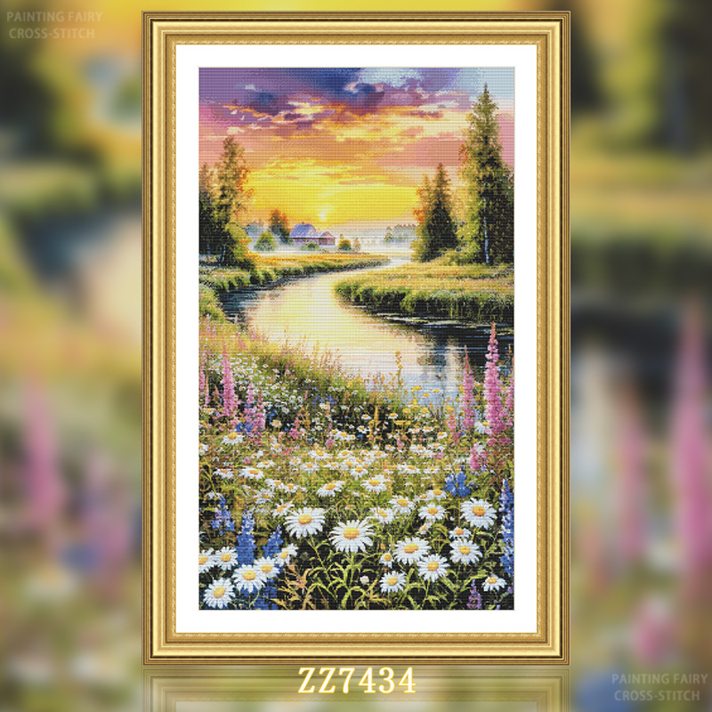 [ZZ7434-Blooming Flowers under the Sunset]  Painting Fairy Cross Stitch