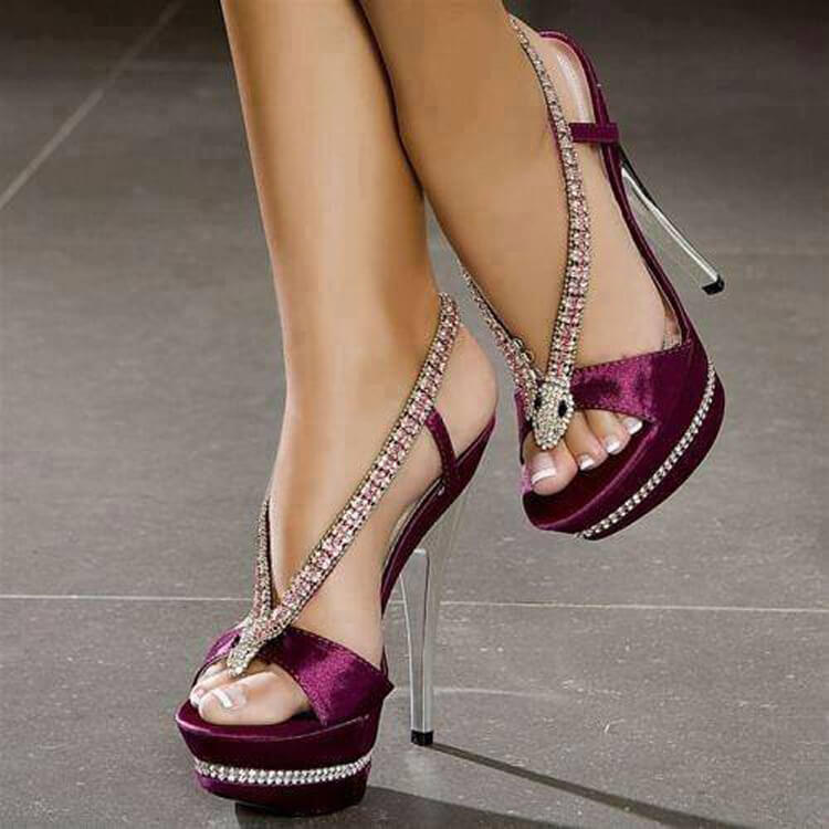 VCSHOES Rhinestone Platform Open Toe High Heel Sandals