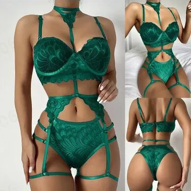 Churchf Sex Lingerie Sexy Garter Neck Lace Three-Point Underwear Set Temptation Direct Selling