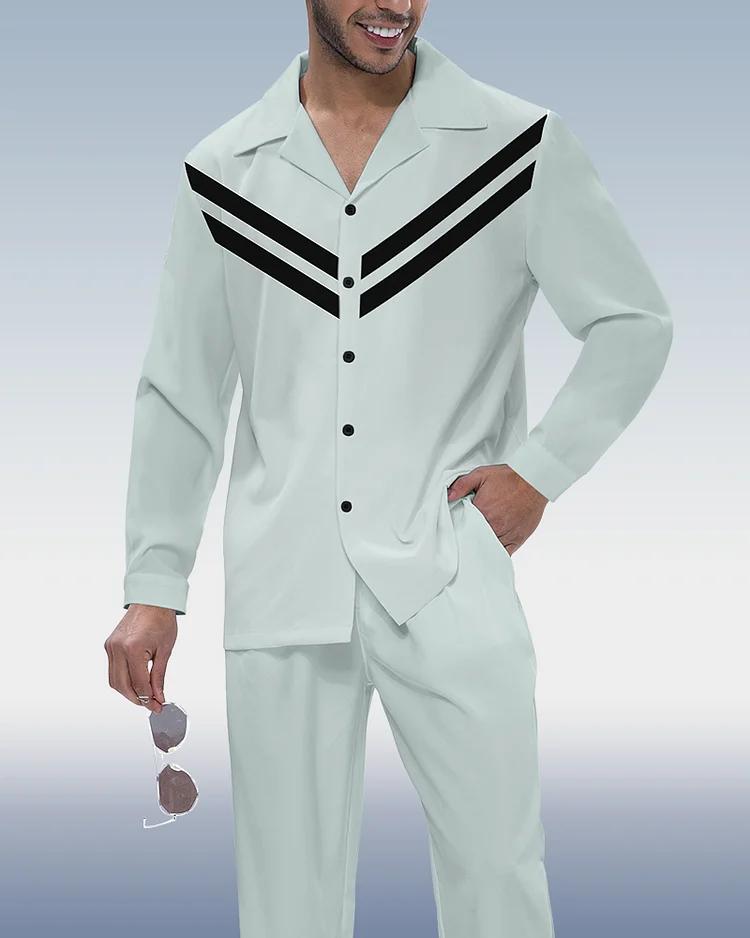 Men's Color Block Printed Long Sleeve Shirt Walking Suit 457