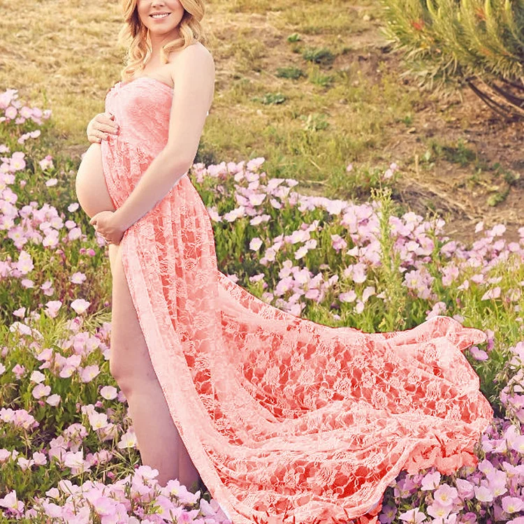 Maternity Women'S Trailing Tube Top Lace Maxi Dress