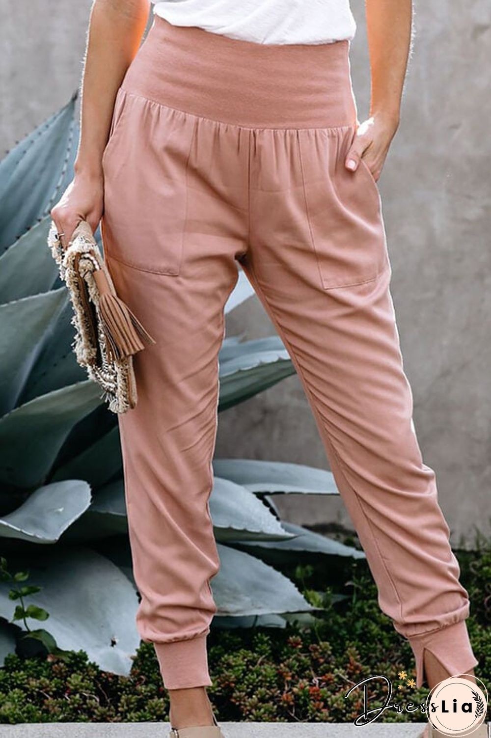 Casual Solid Color Slit Pants