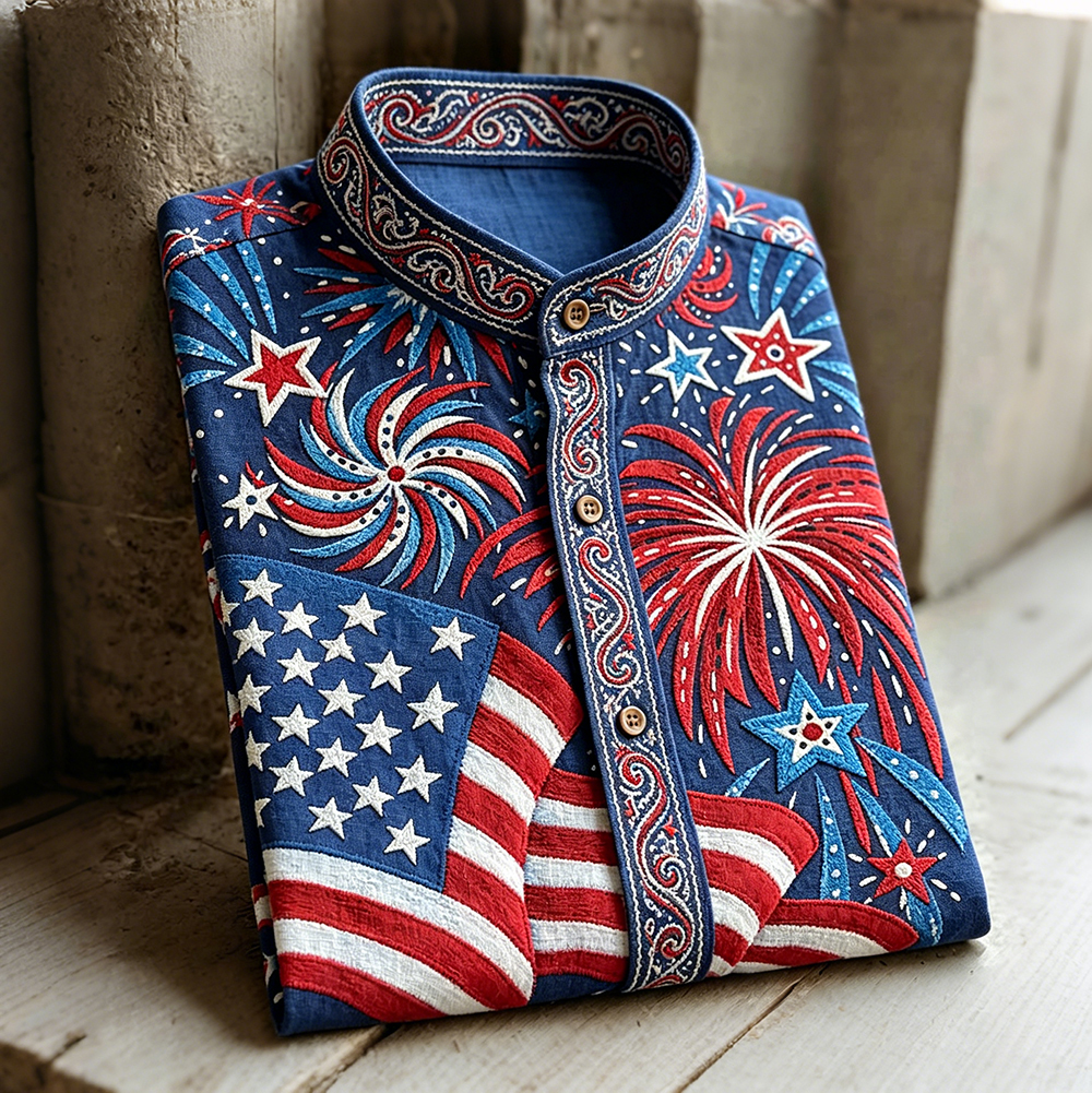  Independence Day American Flag Art Comfy Linen Shirt Westsshops