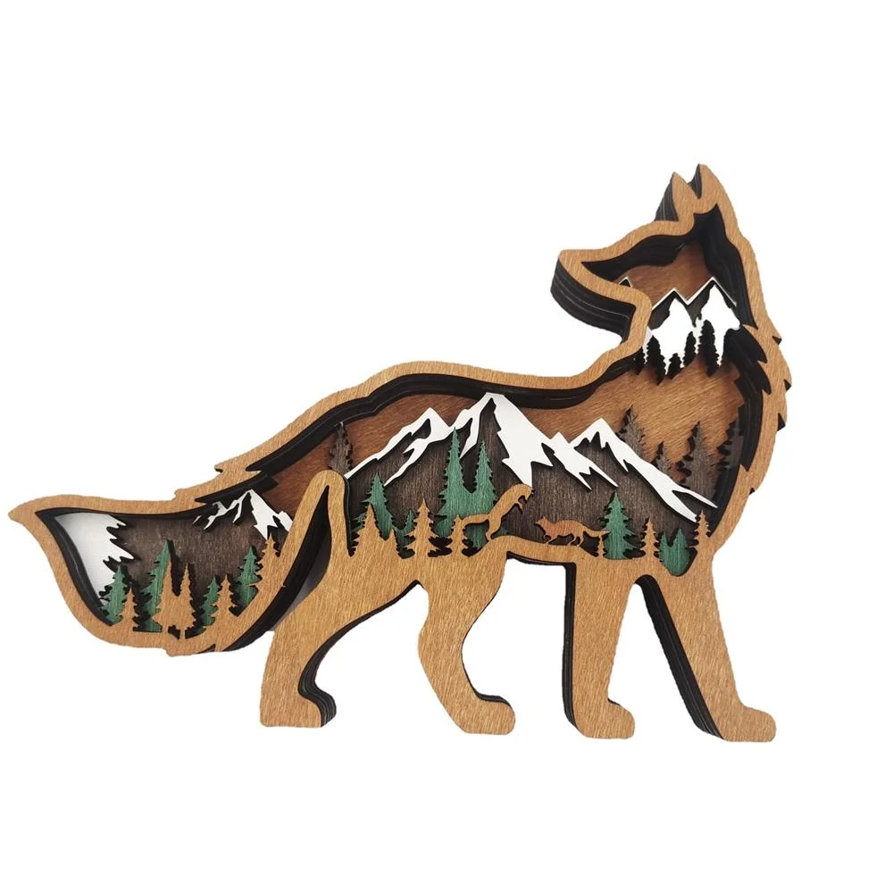 Purexcellent&trade; New creative home desktop wood carving fox crafts ornaments