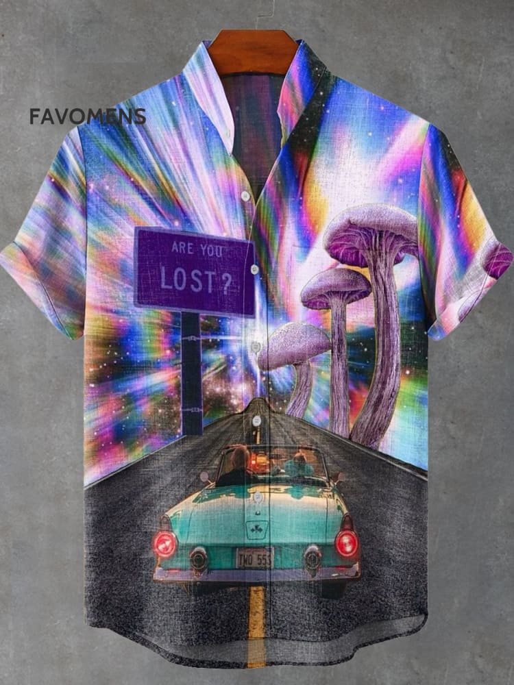 Vintage Fantasy Car Mushroom Art Print Casual 100% Cotton Shirt Multicolor / S