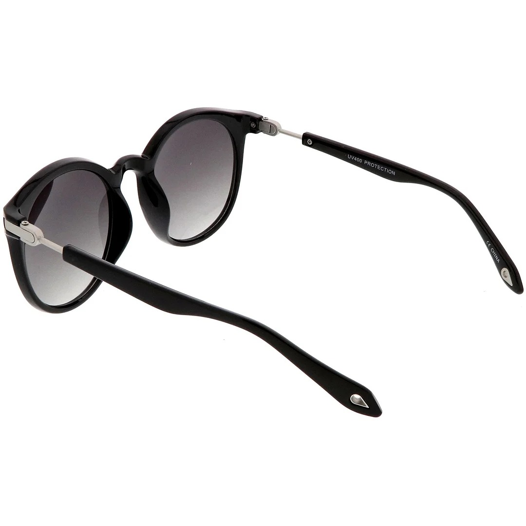 Classic Horn Rimmed Round glasses Metal Arm Detail Neutral Colored Lens 53mm