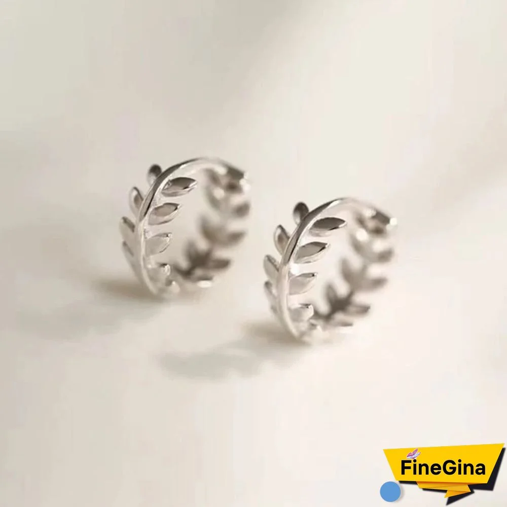TINY OLIVE LEAVES HOOP EARRING
