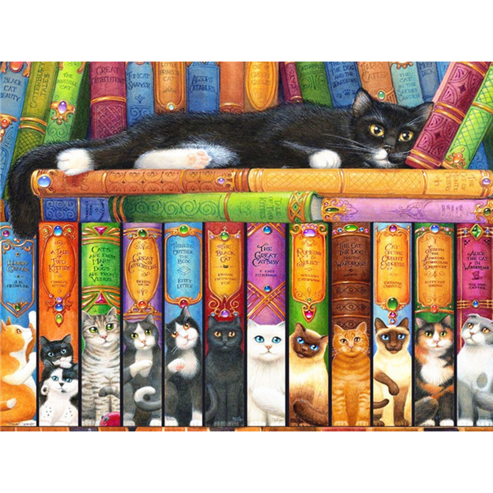 Book Cat 40*30cm(canvas) full round drill diamond painting
