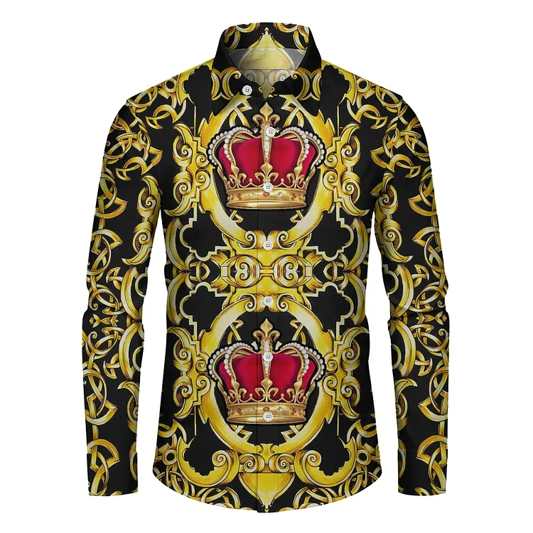 Men's fashion casual luxury printed long-sleeved shirt