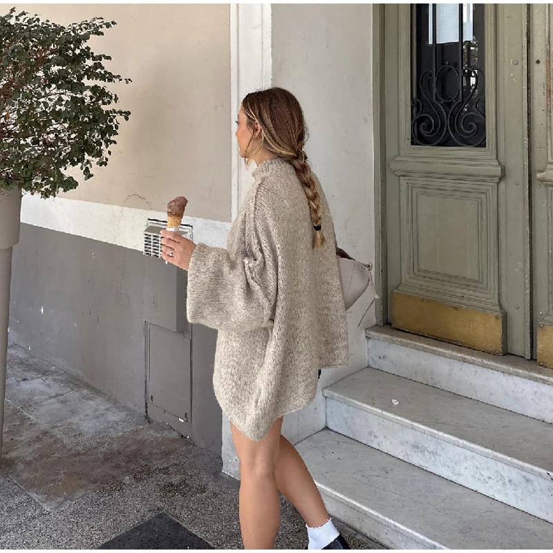 Ootddress Autumn 2025 Knit Sweater Pullover Female Loose Turtleneck Casual Patchwork Oversized Sweater Knitwear High Street Pullover