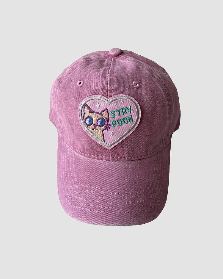 Feline Hearts Embroidery Baseball Cap