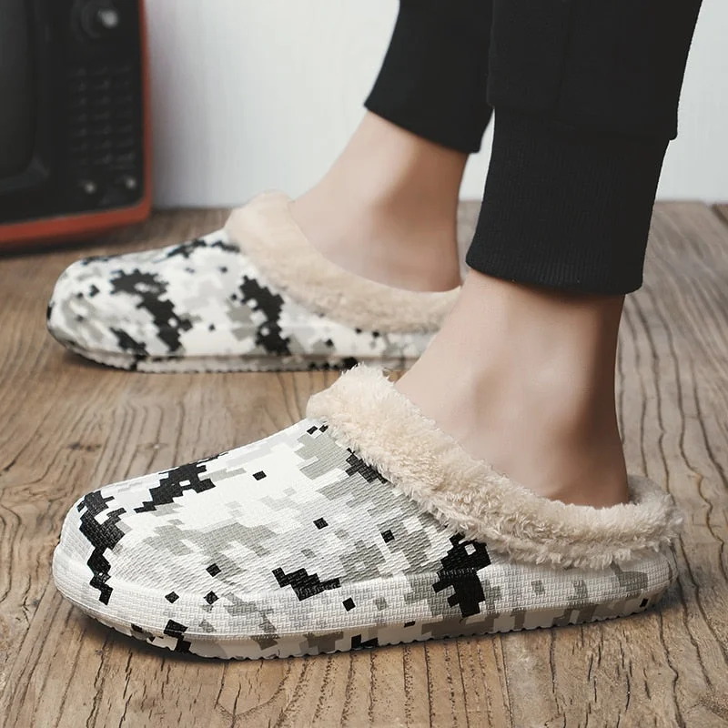 Men Slippers Winter Warm Furry Slippers Waterproof Indoor Home Cotton Shoes Fur Loafers Casual Plush Shoes Winter House Footwear