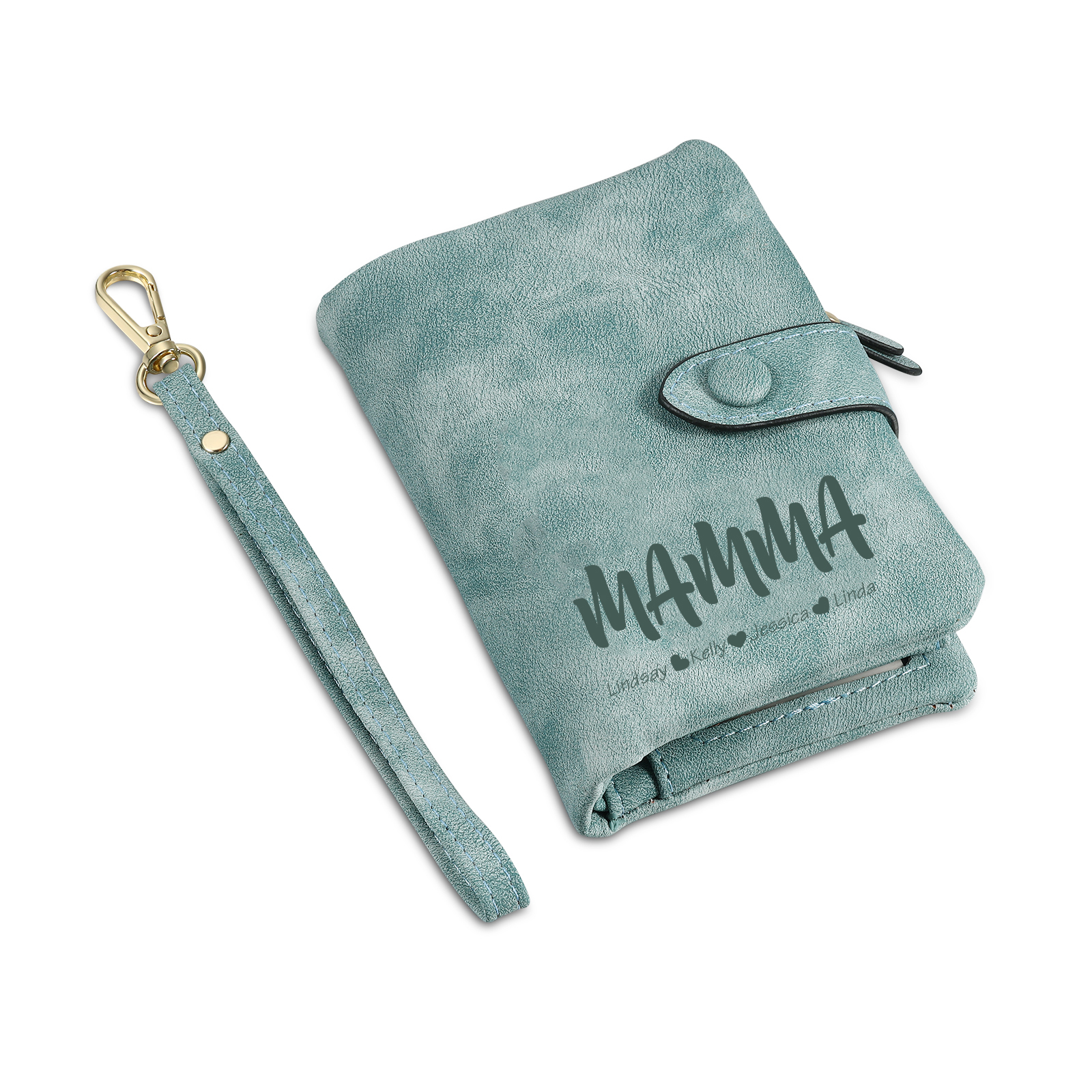 Portafoglio in PU pelle con 3 nomi & 1 testo & 1 foto personalizzati per mamma