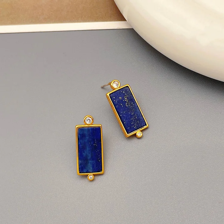 Minimalist inlaid lapis lazuli earrings