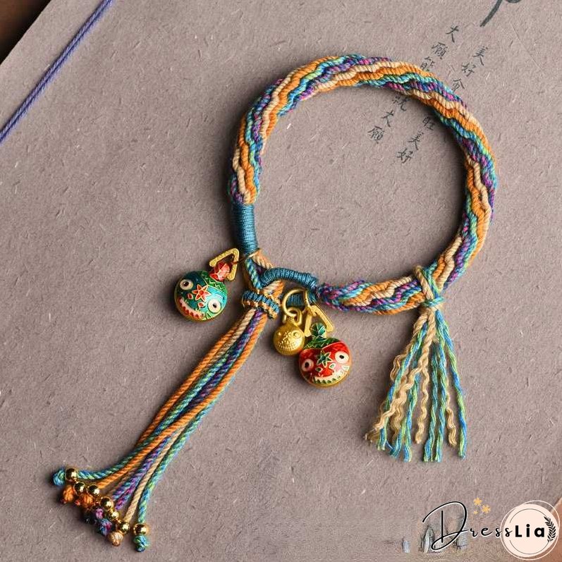 Handwoven Tibetan Style Cotton Rope Reincarnation Jewelry Bracelet Swallowing Gold Beast Hand Rope Bracelet