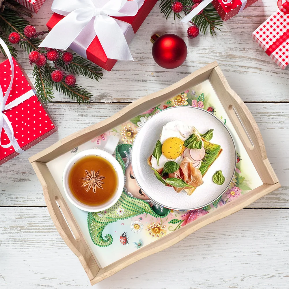 5D DIY Wooden Goblin Diamond Painting Tray Art Craft with Handle for Home Decoration