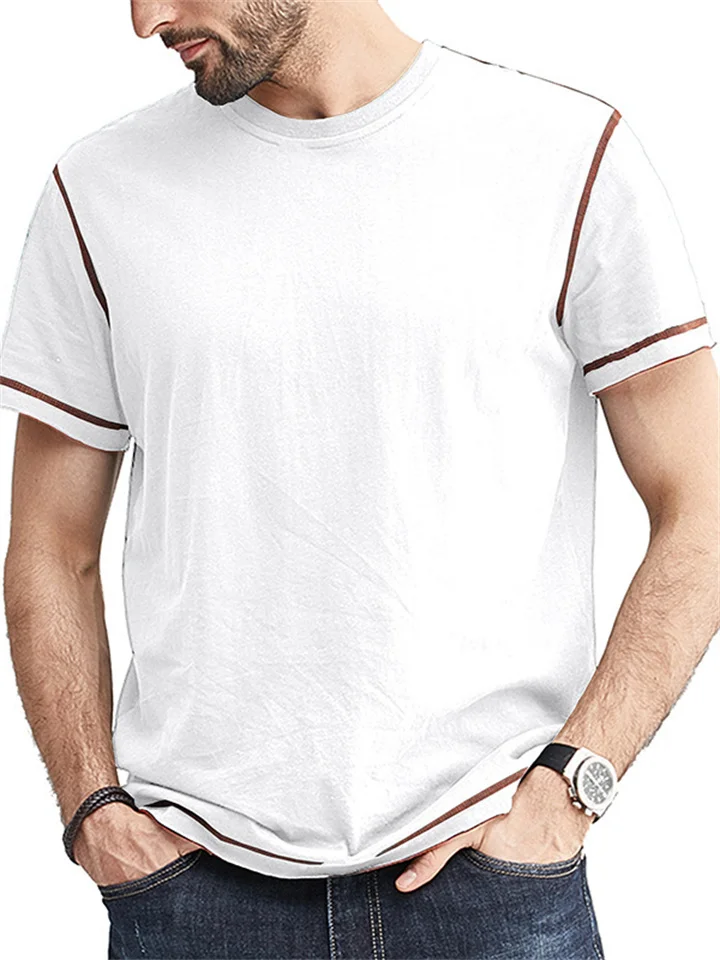 Spring and Summer Solid Color Bright Line Round Neck Breathable Wrinkle-resistant Body Shirts Europe and The United States Men's Short-sleeved New T-shirt Men's Tops-Mixcun