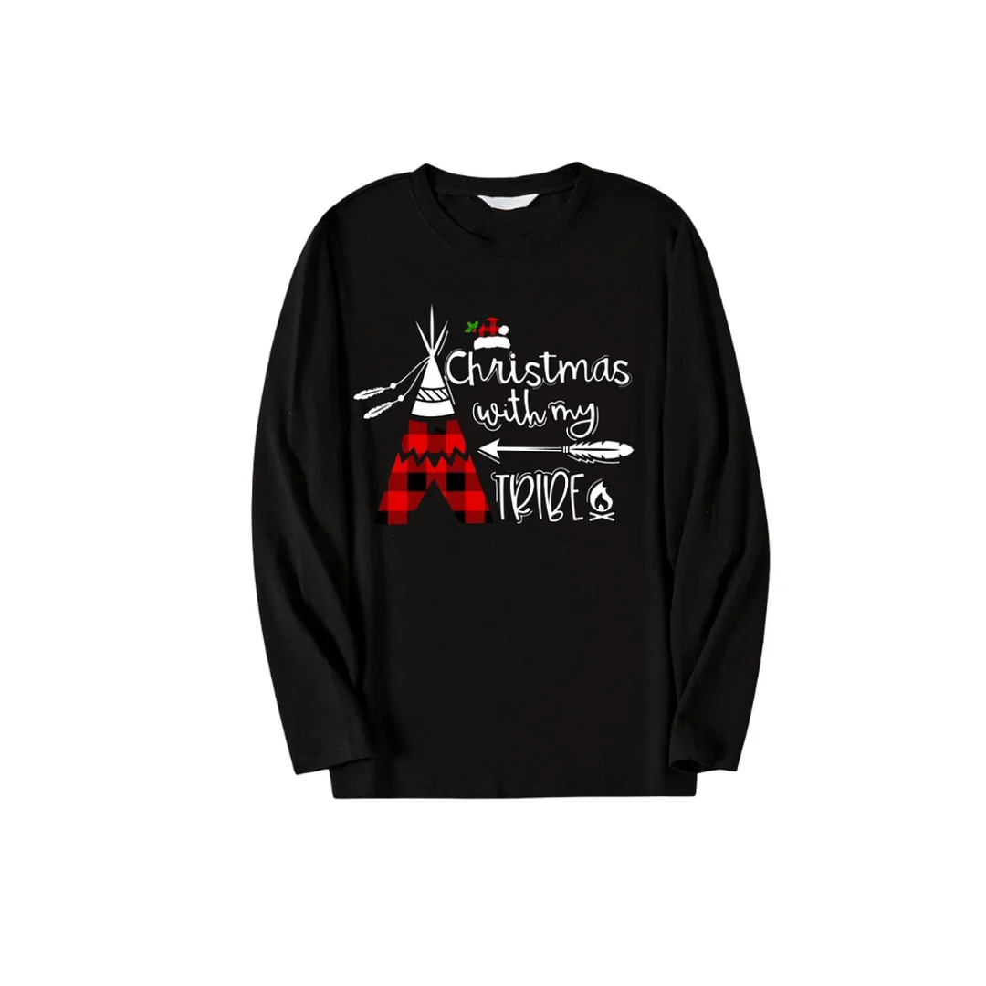 "Christmas With My Tribe" Pattern Ⅱ - Black Long Sleeve Top