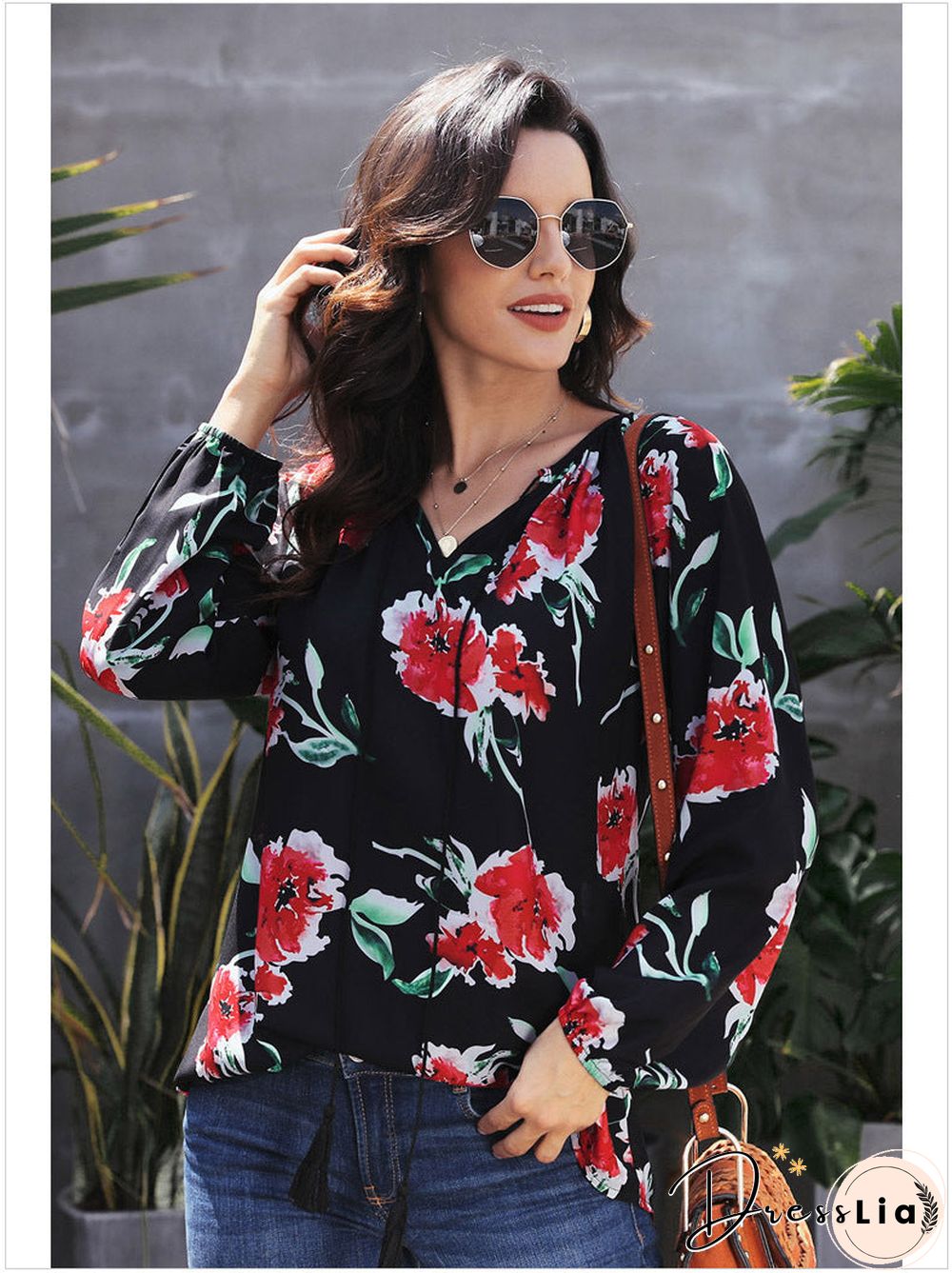 Casual Floral Long Sleeve Top