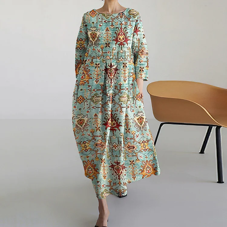 Vintage Geometric Diamond Print Women's Dress