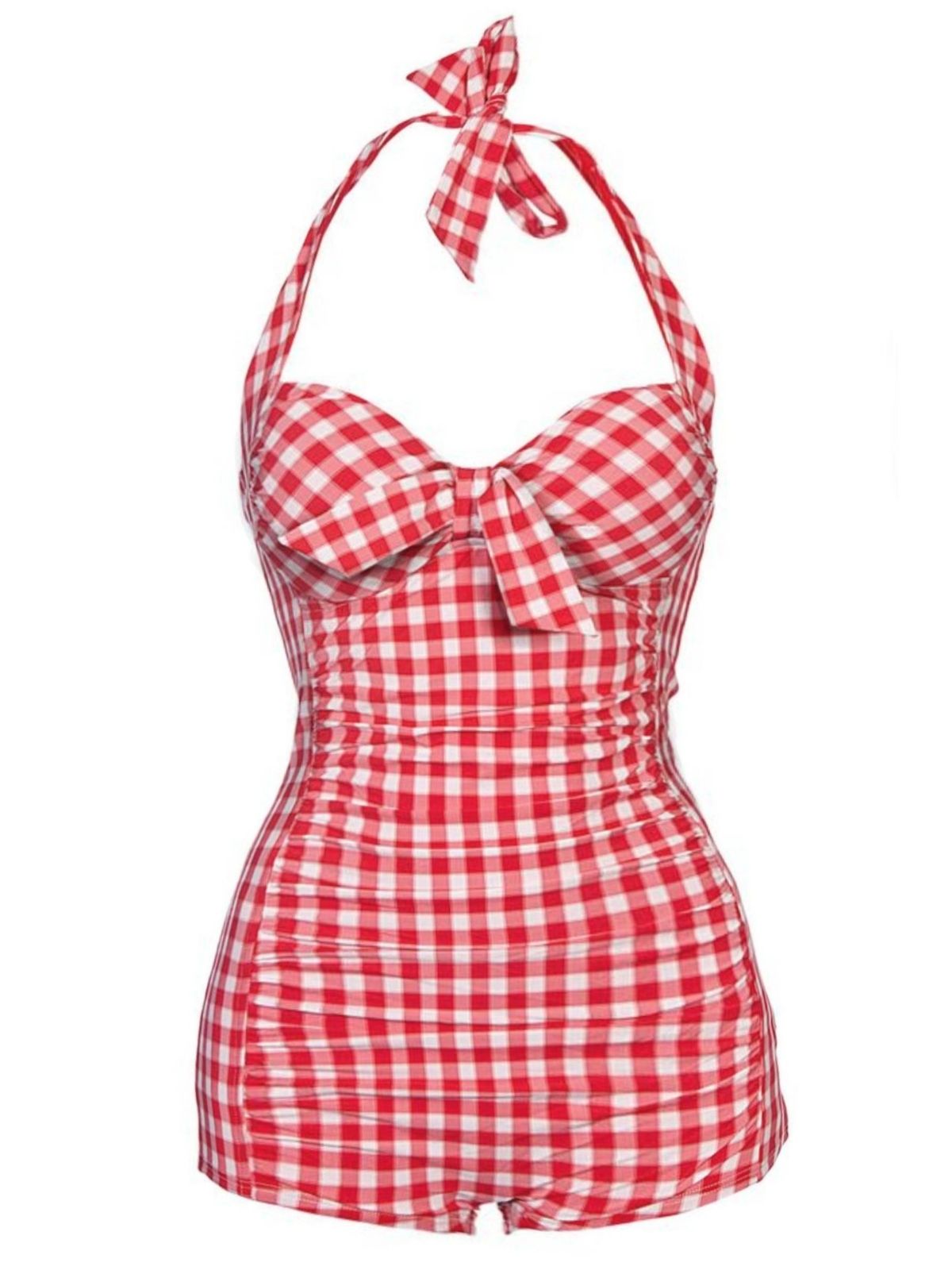 Red Plaid Halter One-piece Swimsuit