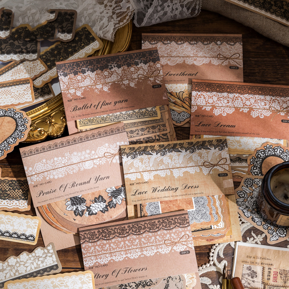 스티커 - 빈티지 레이스 컬렉션 시리즈 레트로 레이스 꽃 테두리 풍경