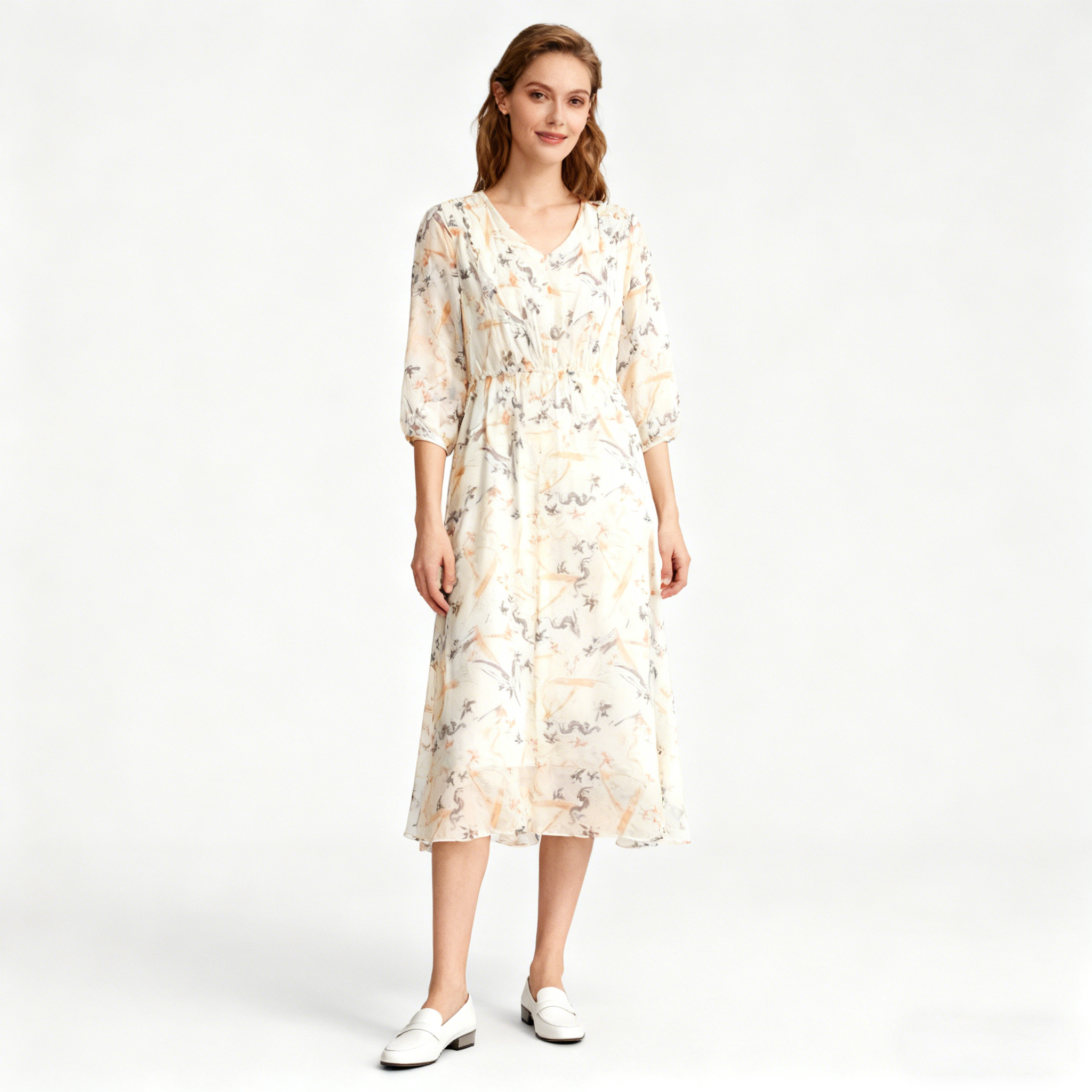 Silk Dress Women 100% Mulberry Silk Floral Mid Dress Lightweight REAL SILK LIFE