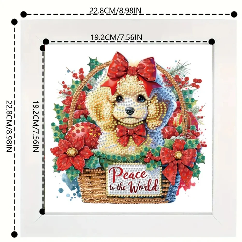 5D DIY Partial Special Shaped Drill Diamond Painting Xmas Poodle 22.8x22.8cm【With Frame】