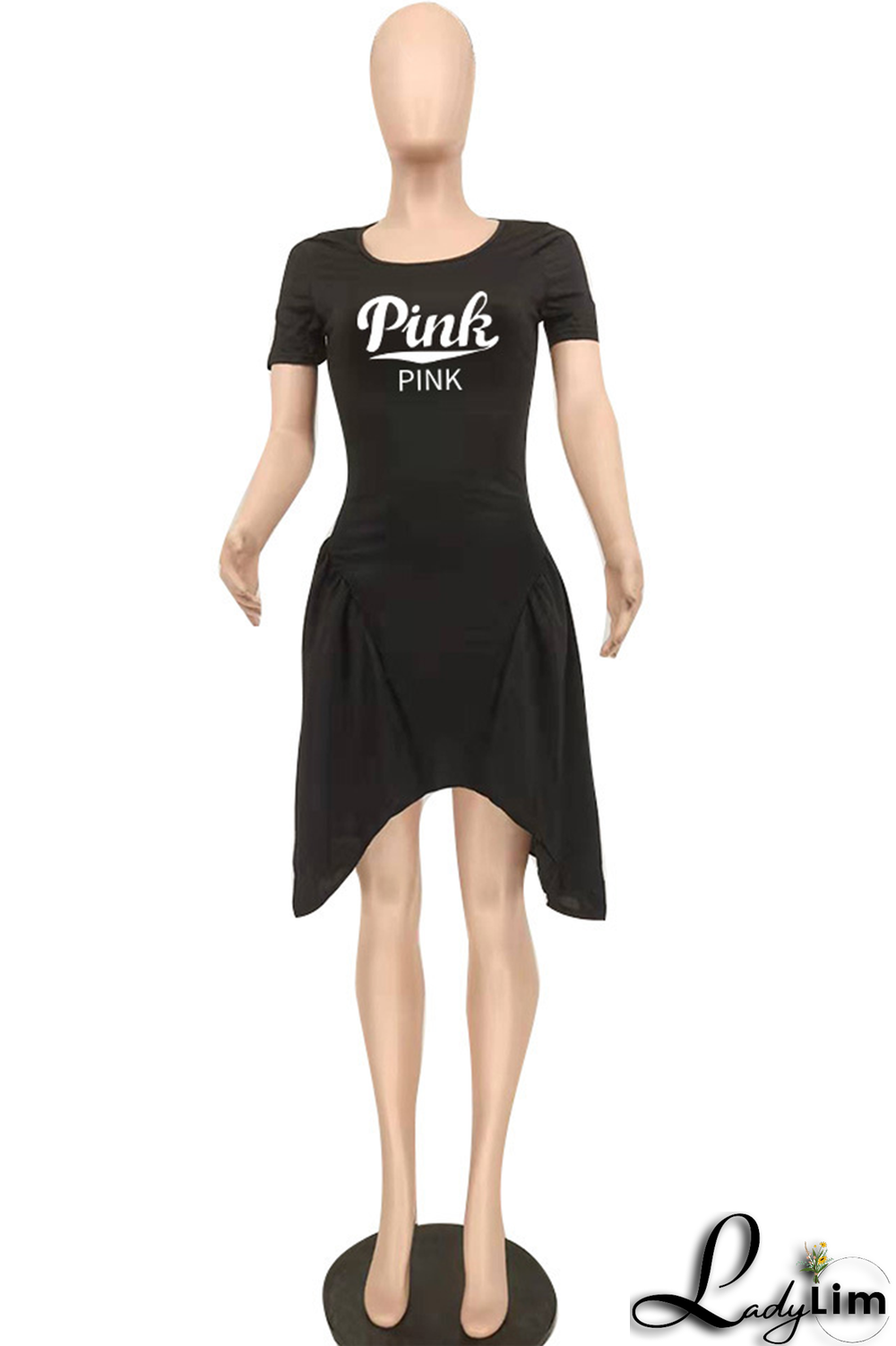 Orange Fashion Print Patchwork O Neck Irregular Dress Dresses