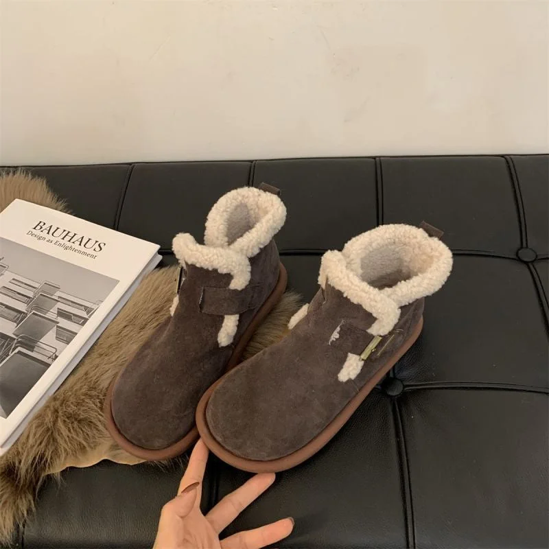 Women plus size clothing Korea Vintage Cotton Flats Boots Shoes-Nordswear